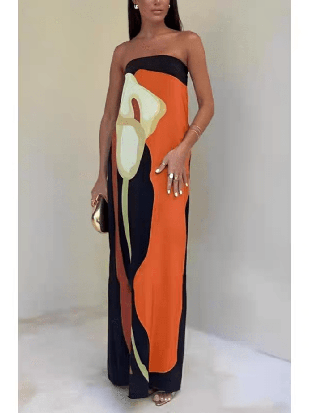 Anna-Berg | Chic Strapless Printed Maxi Party Dress with Graceful Drape