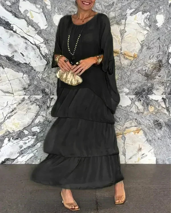 Anna-Berg | Romantic Loose-Fitting Maxi Dress With Layered Hem