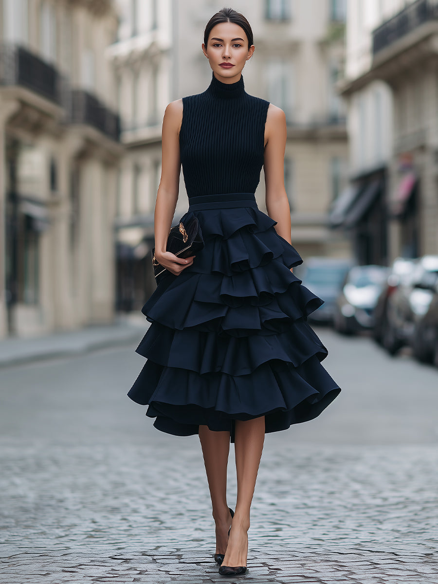 Anna-Berg | Sleeveless High Neck Tiered Ruffle Dress