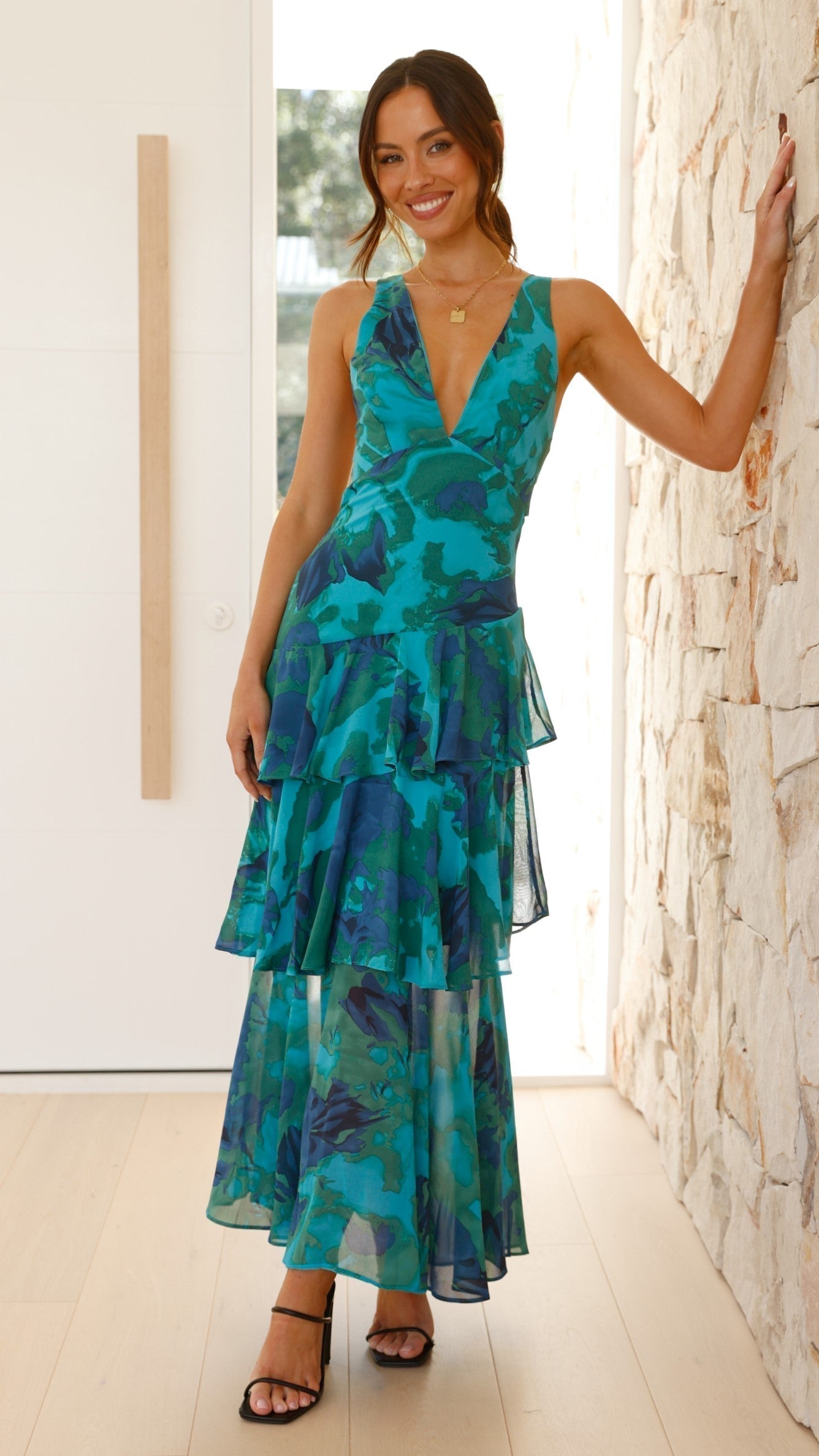 Anna-Berg | Modern Maxi Dress With A V-neck And Ruffles