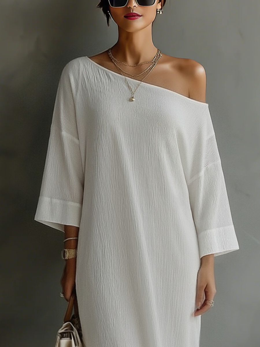 Anna-Berg | Ivory White Cotton-Linen Blend Dress
