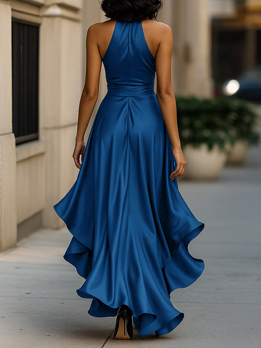 Anna-Berg | Midnight Elegance Satin Halter Ruffle Gown