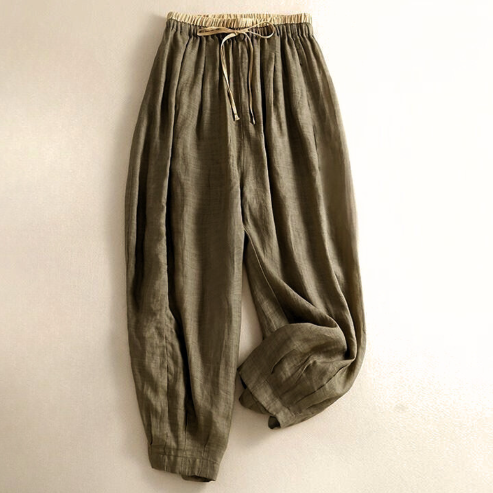 Anna-Berg | Stone High-Waist Wide-Leg Linen Trousers