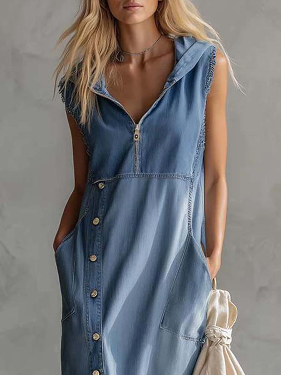 Anna-Berg | Blue Denim V-Neck Casual Dress