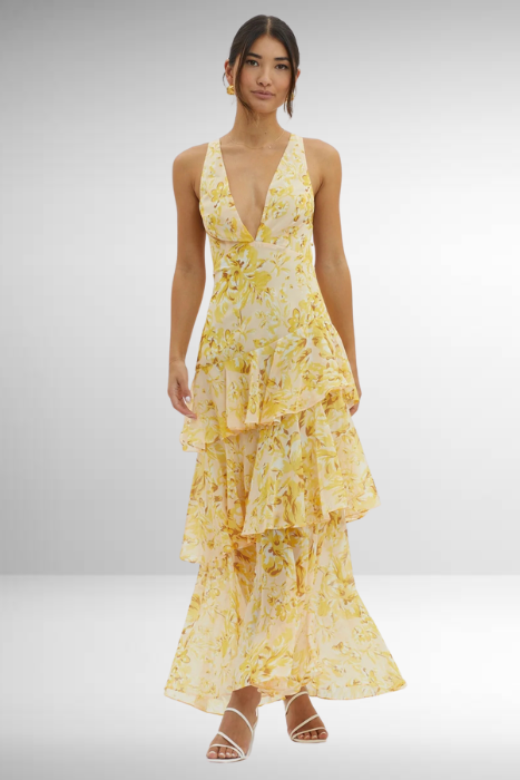 Anna-Berg | Modern Maxi Dress With A V-neck And Ruffles