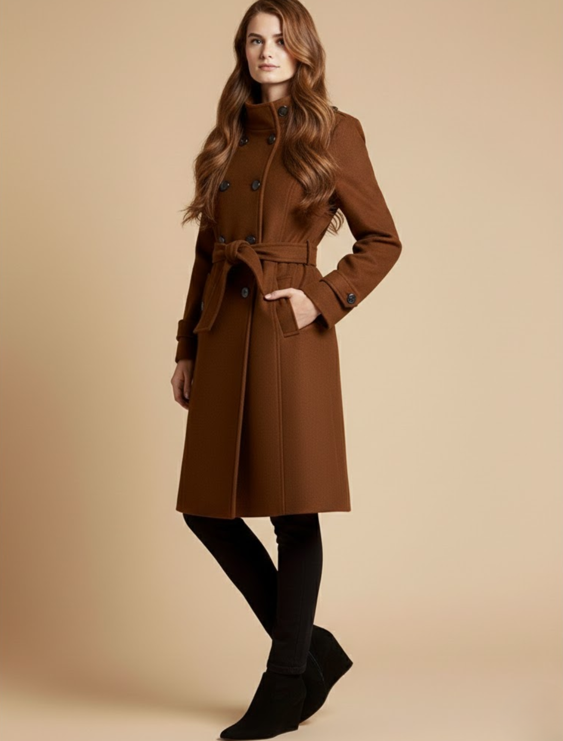 Anna-Berg | Long Coat, Double-Breasted, Mid-Length, Classic Collar