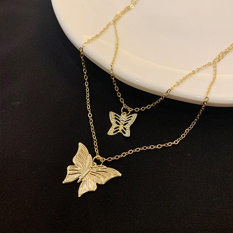 Gold-plated double layer butterfly pendant