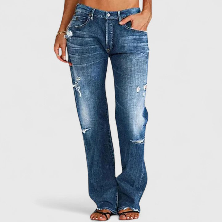 Anna-Berg | Effortless Low Rise Distressed Straight Leg Jeans
