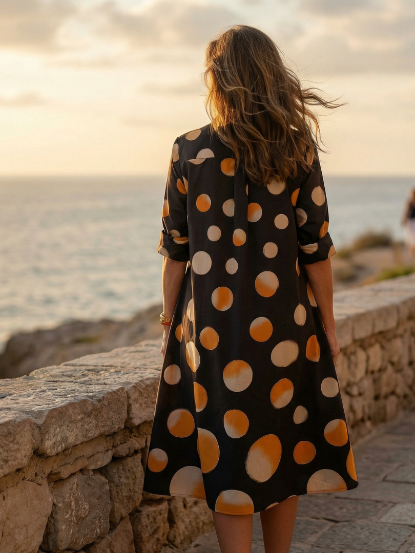 Anna-Berg | Romantic Warm Polka Dot Dress with a Timeless Finish