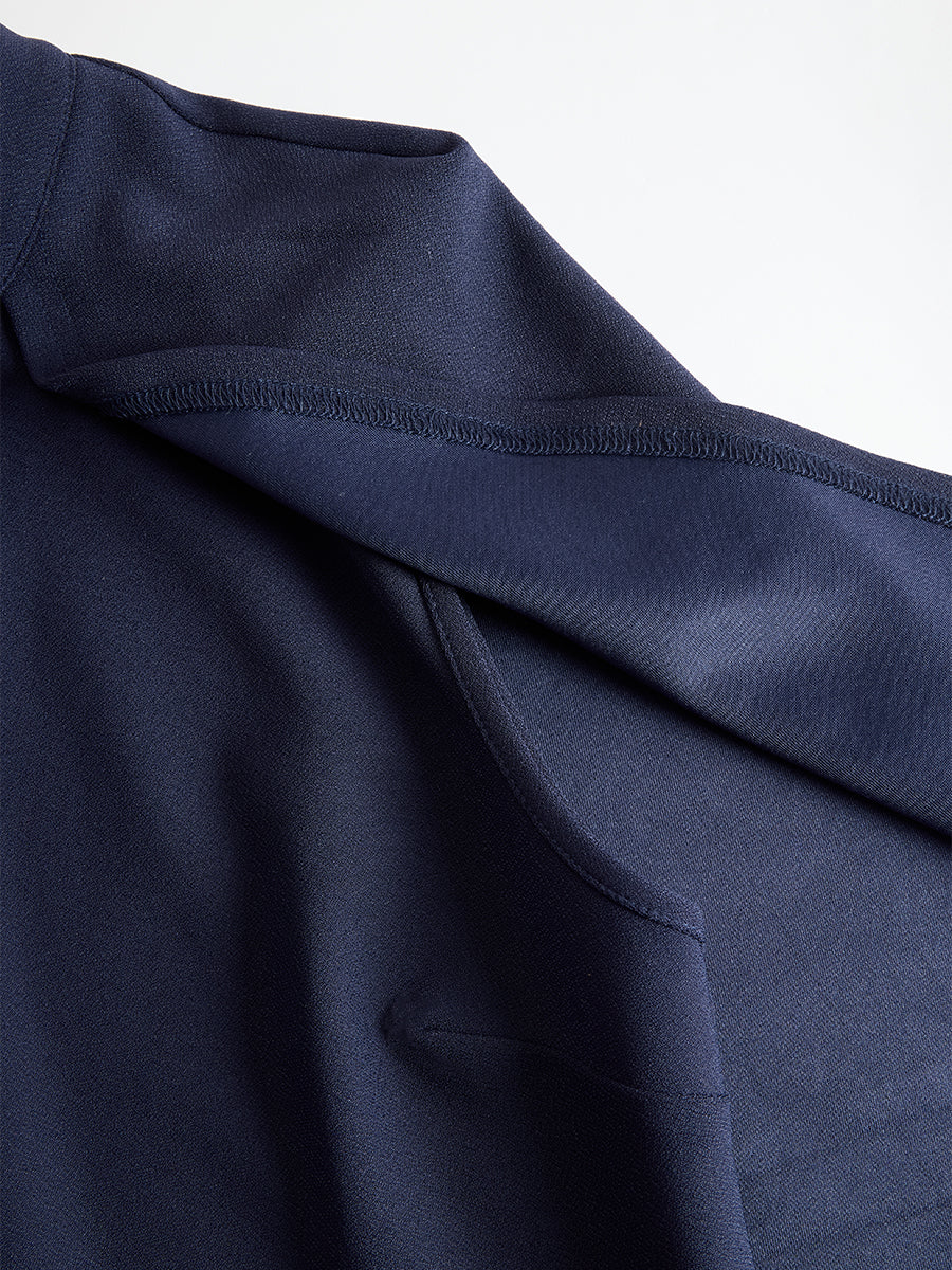 Anna-Berg | Elegant Navy Cape-Sleeve Midi Dress
