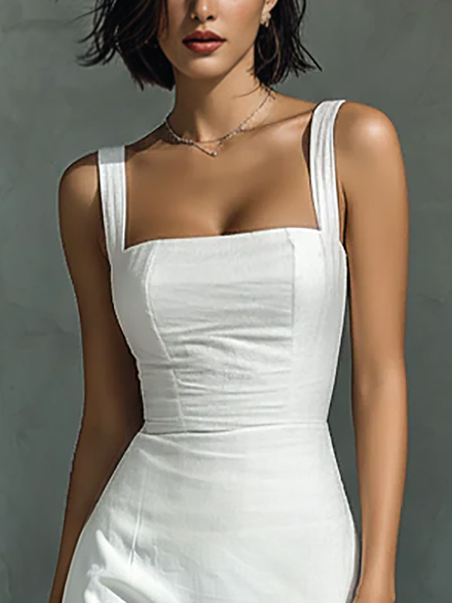 Anna-Berg | White Cotton And Linen Blend Dress