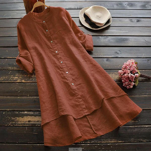 Anna-Berg | Sophisticated Midi Dress With Button Closure, Loose Fit, And Layered Hem