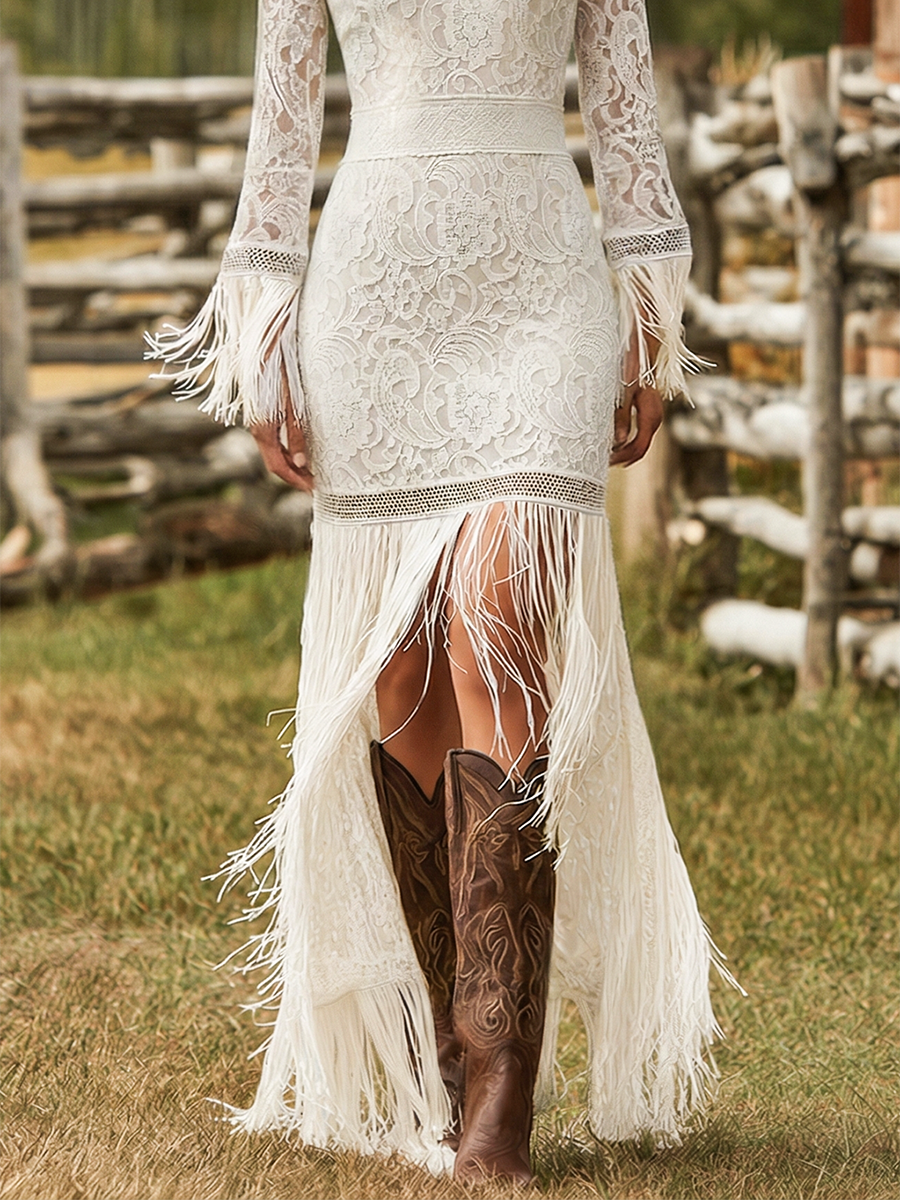 Anna-Berg | White Lace V-Neck Evening Dress