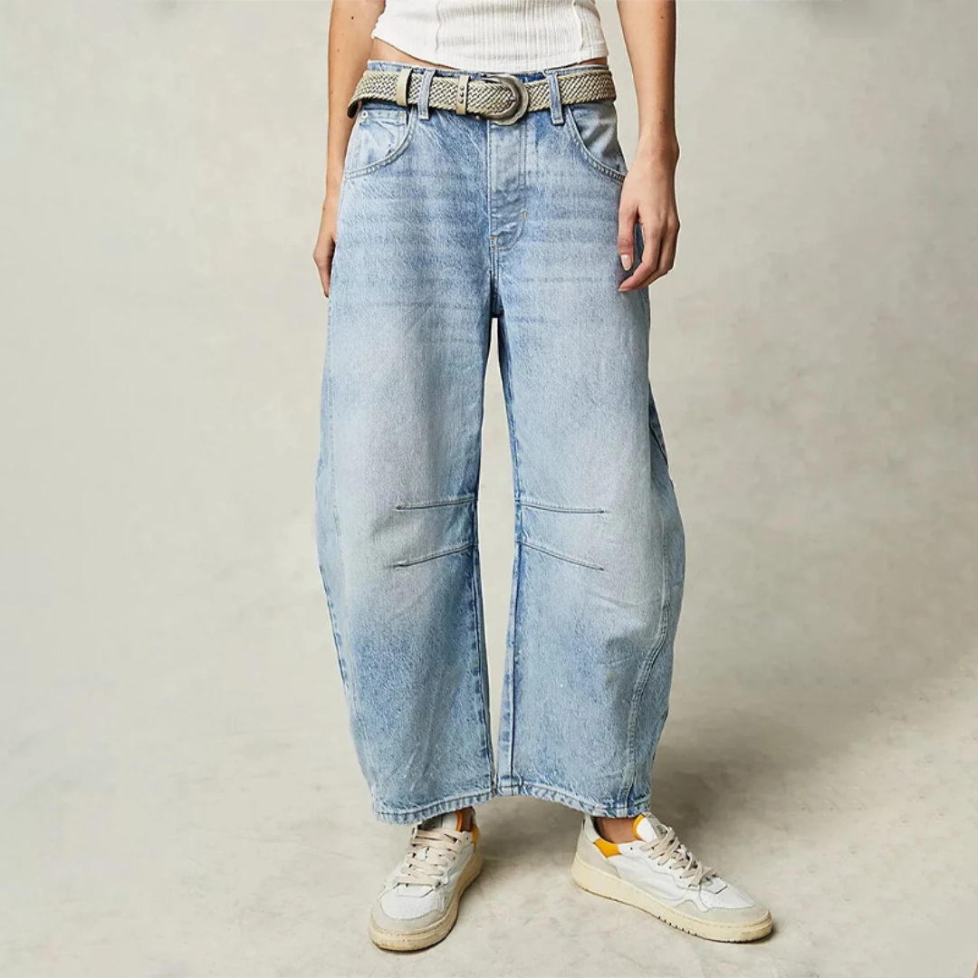 Anna-Berg | Elegant High Waist Barrel Leg Jeans Relaxed Fit Denim