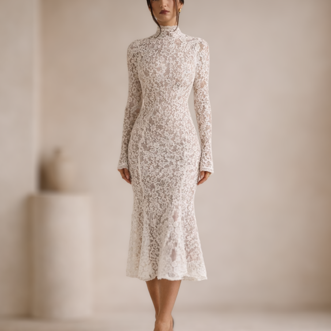Anna-Berg | Ivory Lace High Neck Dress