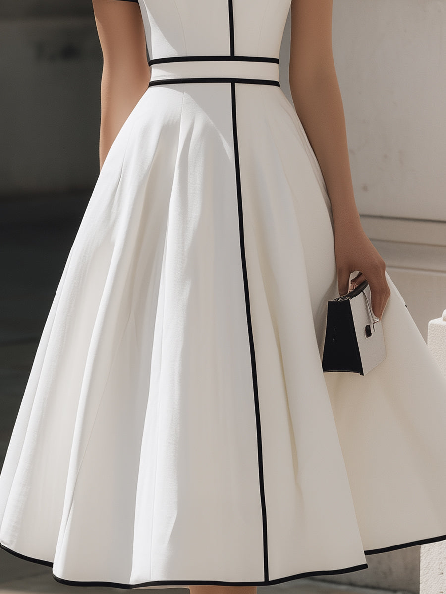 Anna-Berg | Timeless Contrast-Piped Mandarin Collar Dress