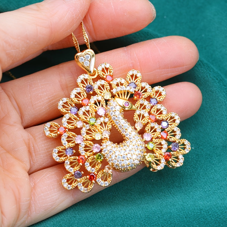 Luxurious Peacock-Inspired PeaRooster Hanging Necklace