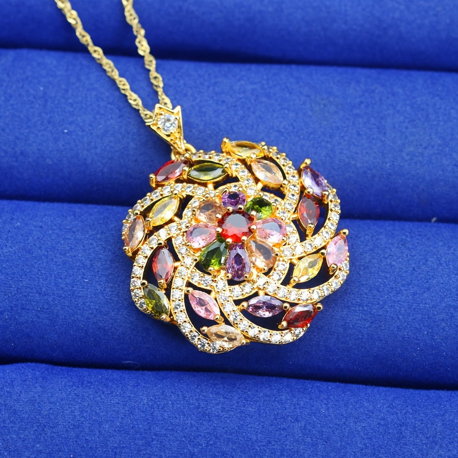 Elegant Multicolored Cubic Zirconia Pendant Necklace
