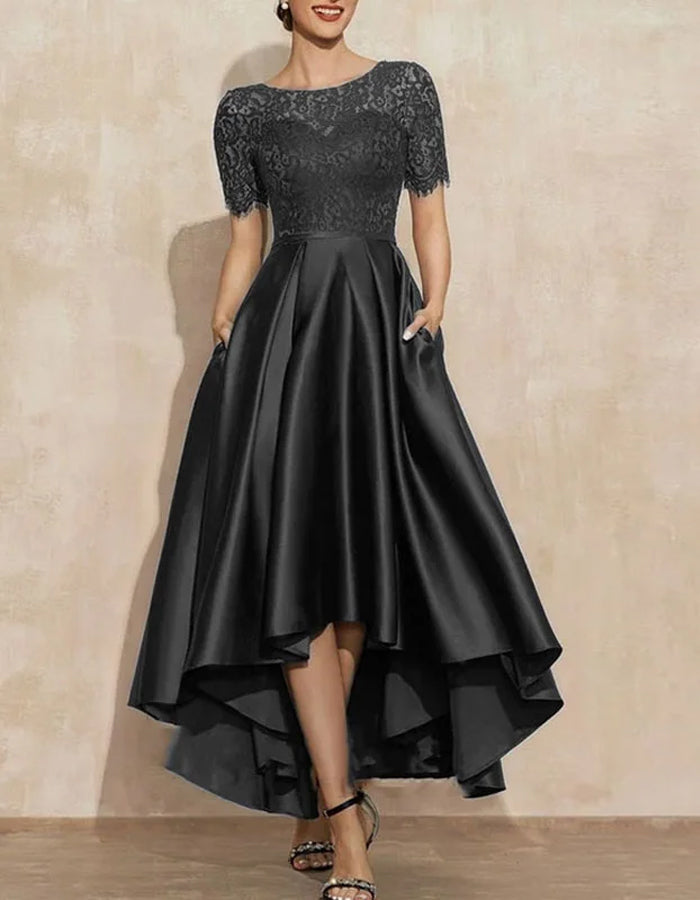 Anna-Berg | Satin Round Neck Two-Piece Short Dress