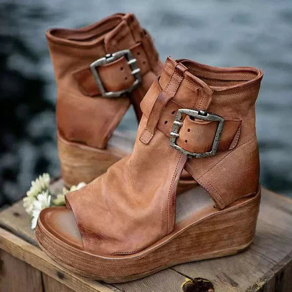 Anna-Berg | Romantic Wedge Sandals With Buckle In Boho Style