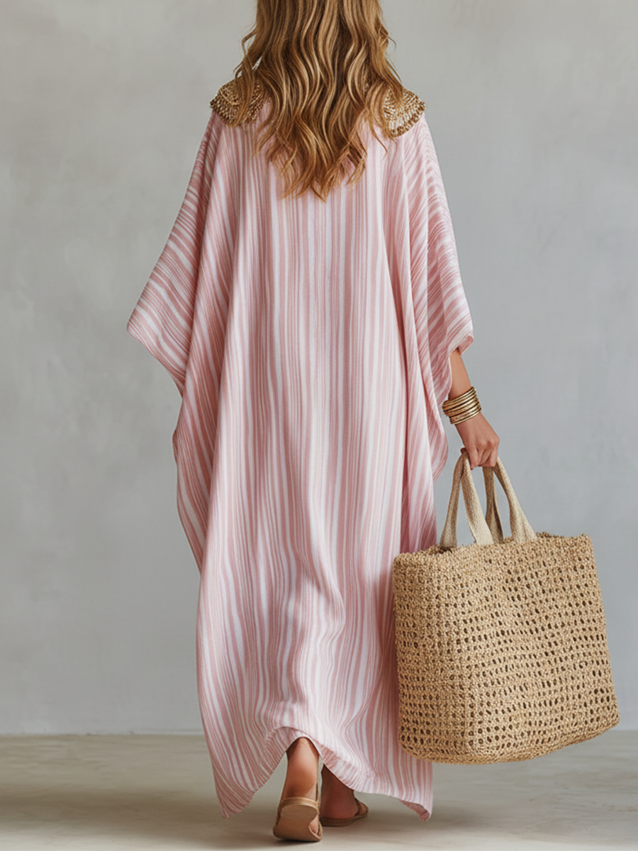 Anna-Berg | Bohemian Soft Pink Striped Dress