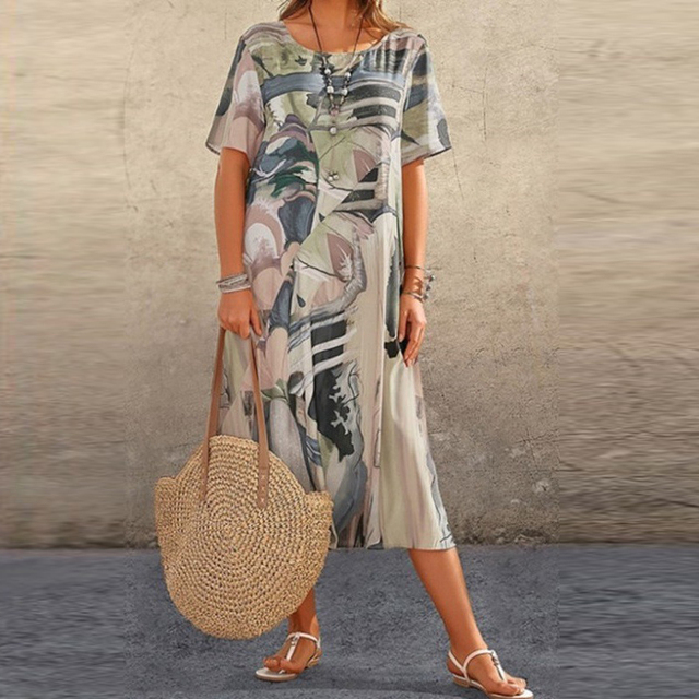 Anna-Berg | Chic Dina Elegant Abstract Harmony Midi Dress