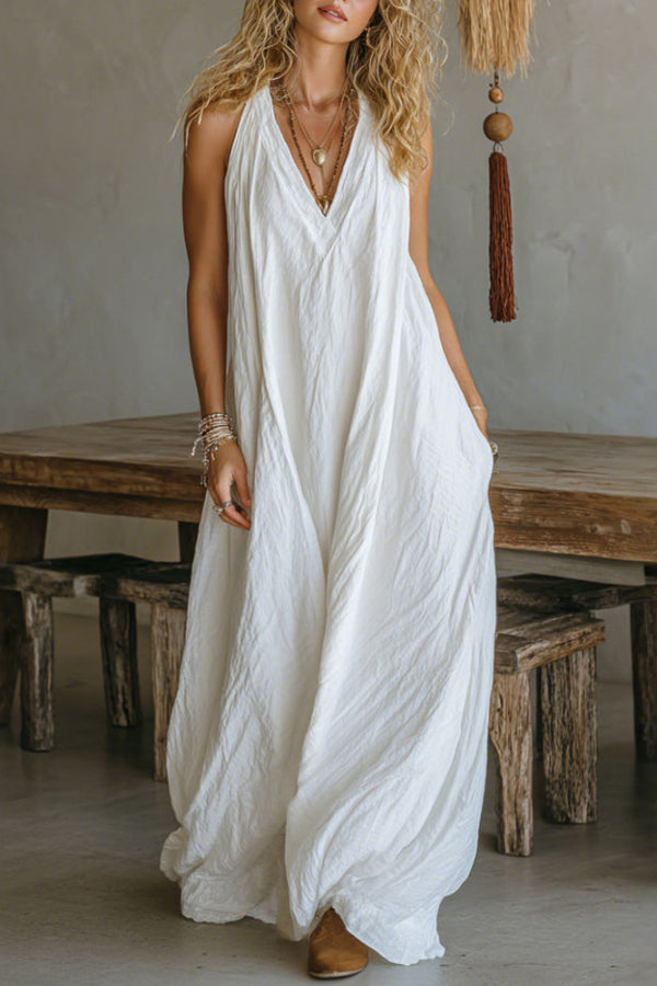 Anna-Berg | Linen Blend Solid Color Loose Dress