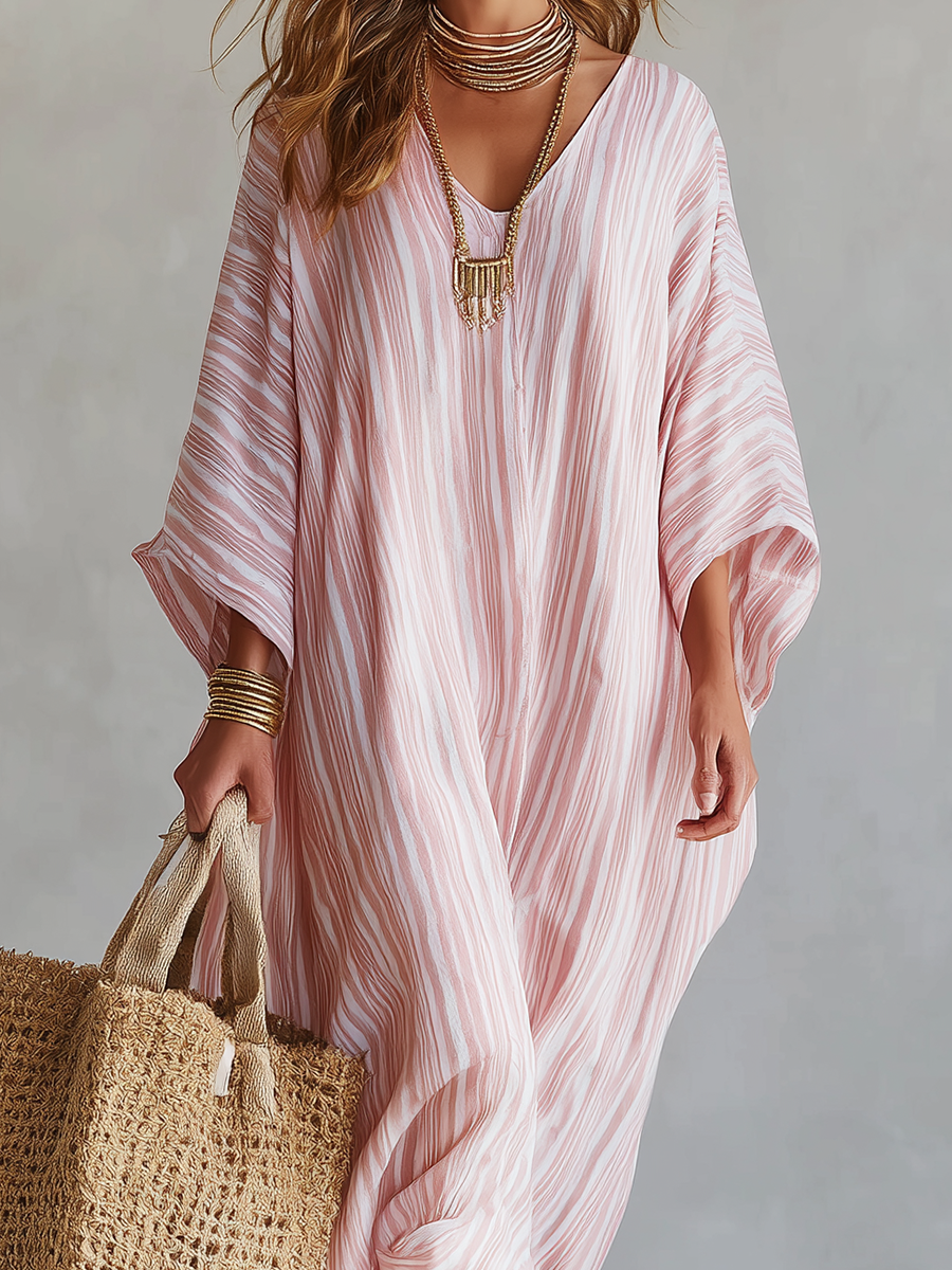 Anna-Berg | Bohemian Soft Pink Striped Dress