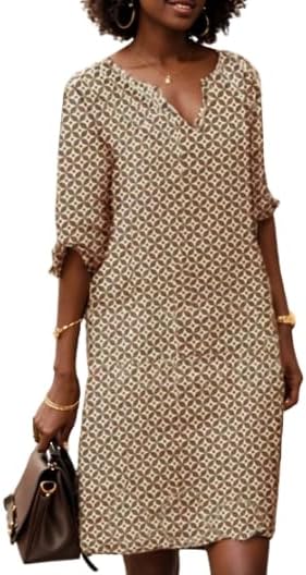 Anna-Berg | Refined V-Neck Relaxed Fit Knee-Length Dress