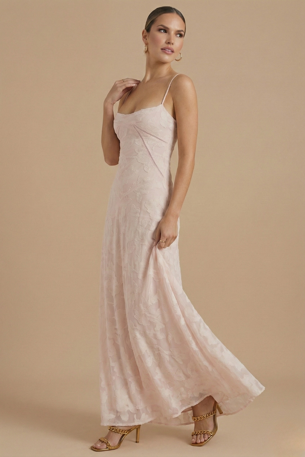 Anna-Berg | Elegant Floral Maxi Dress - Spaghetti Strap Sweetheart Neck Lace Overlay