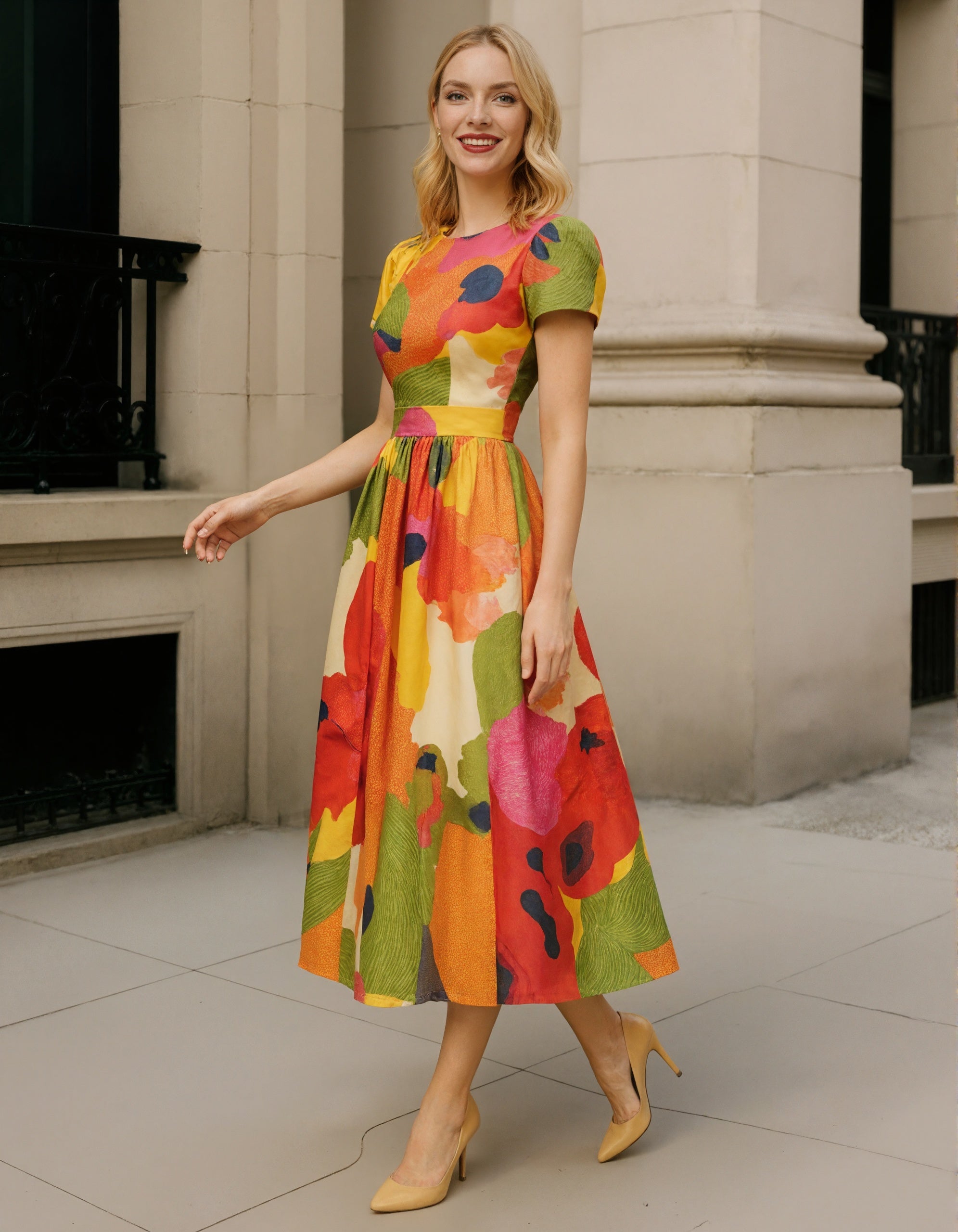 Anna-Berg | Red Satin A-Line Pleated Puff Dress