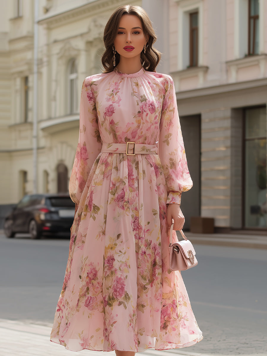 Anna-Berg | Romantic Blush Floral Chiffon Dress