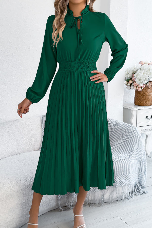Anna-Berg | Solid Color Long-Sleeved Fitted Waist Dress