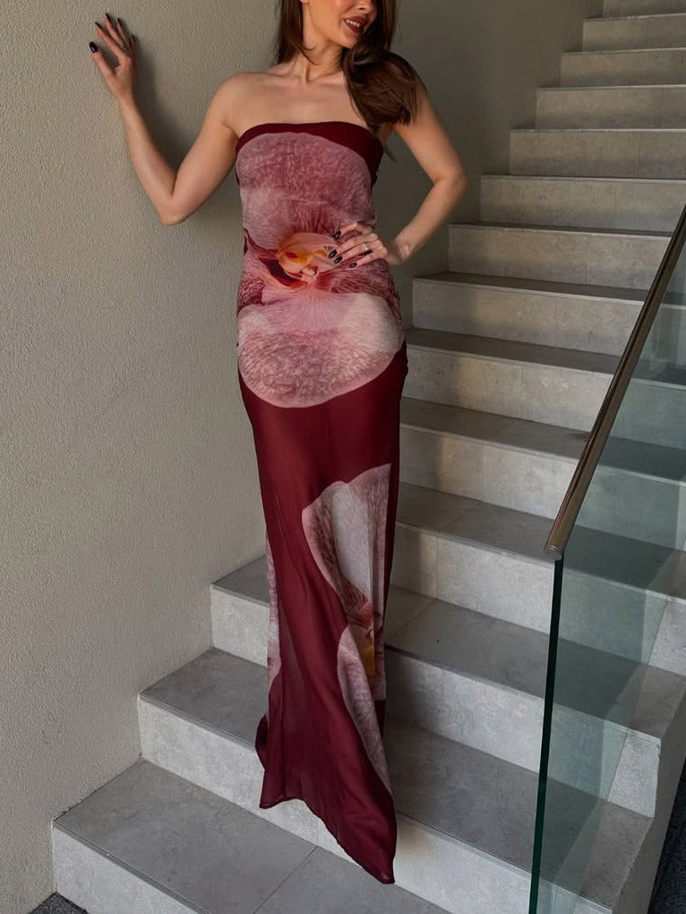 Anna-Berg | Elegant Phalaenopsis Print Wrap Dress