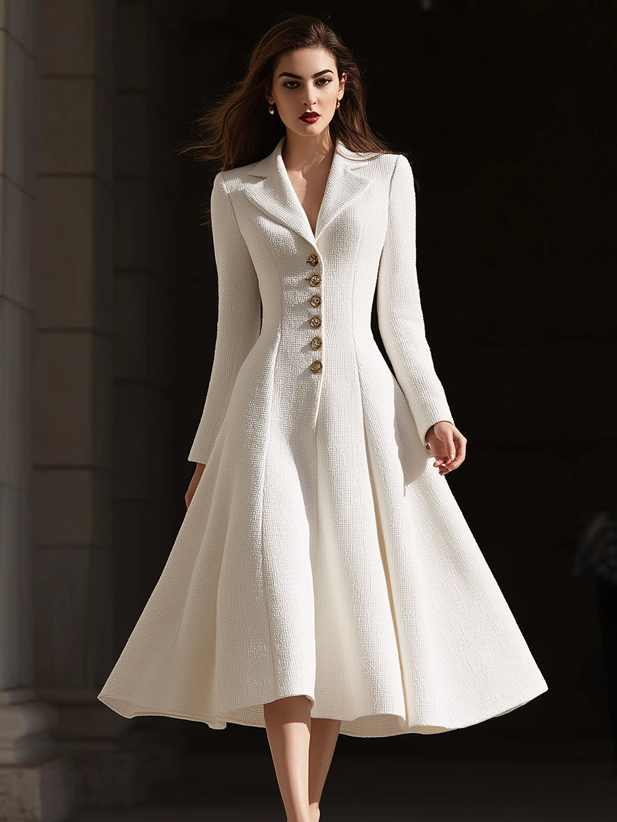 Anna-Berg | Ivory Tweed Tailored Lapel Midi Dress