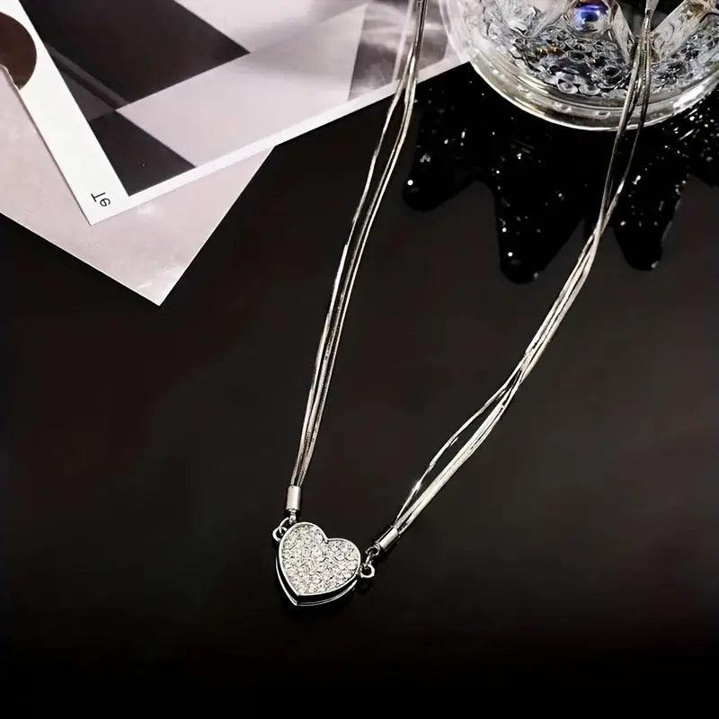 Luxurious Heart-Shaped Zircon Multi-Layer Magnetic Necklace