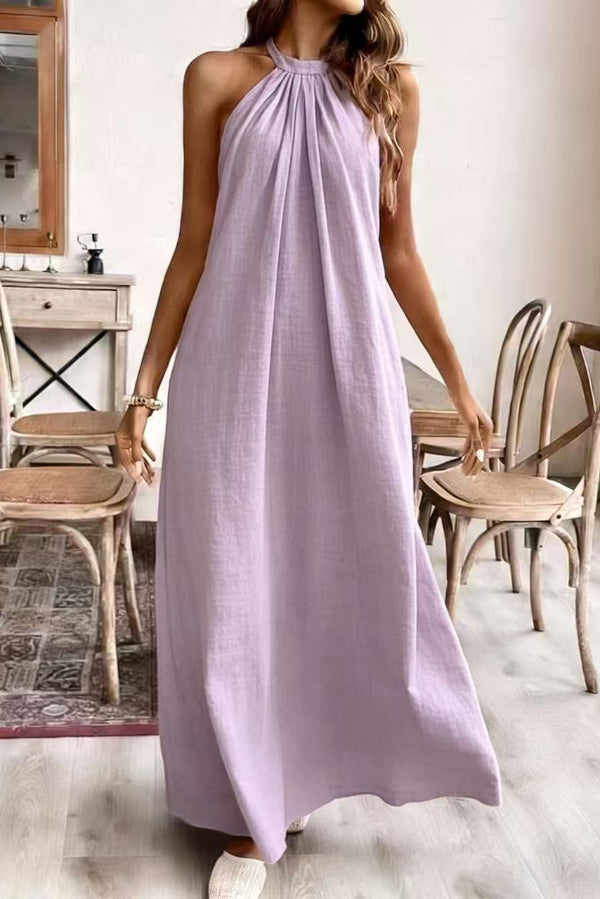 Anna-Berg | Solid Color Loose Halter Neck Dress
