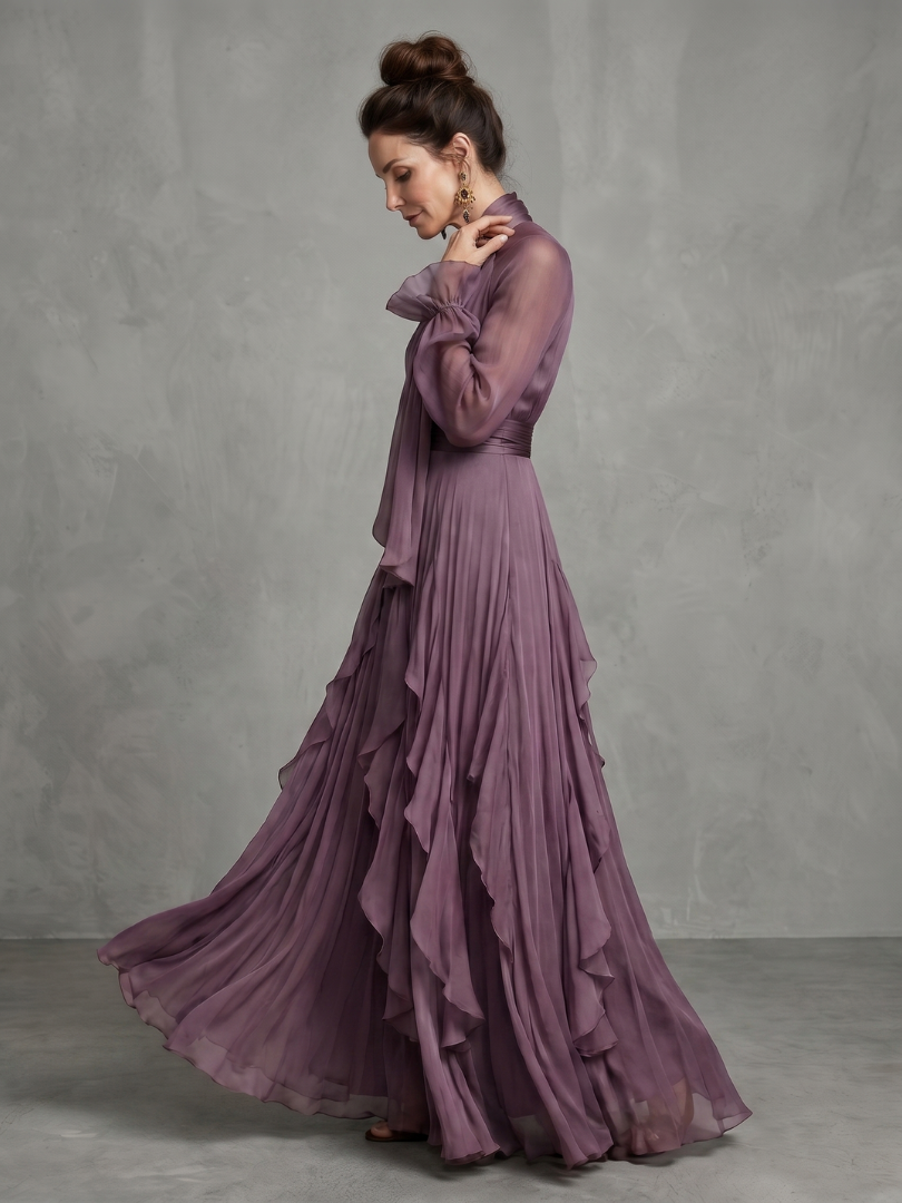Anna-Berg | Sculpted Tie Neck Ruffle Tiered Maxi Dress