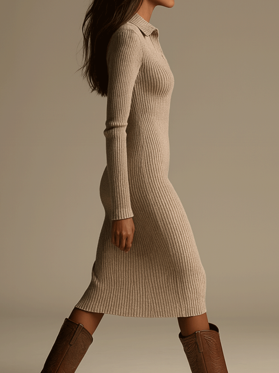 Anna-Berg | Minimalist Beige Knit Bodycon Dress