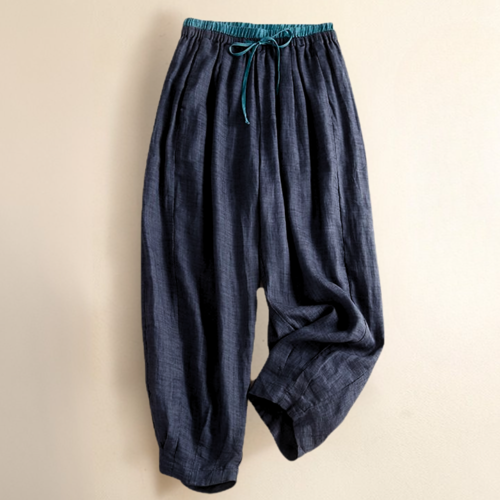 Anna-Berg | Stone High-Waist Wide-Leg Linen Trousers