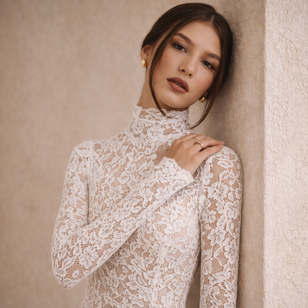 Anna-Berg | Ivory Lace High Neck Dress