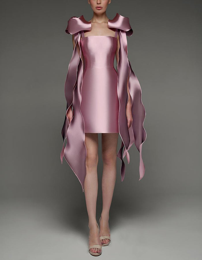 Anna-Berg | Pink Satin Cocktail Square Neck Dress