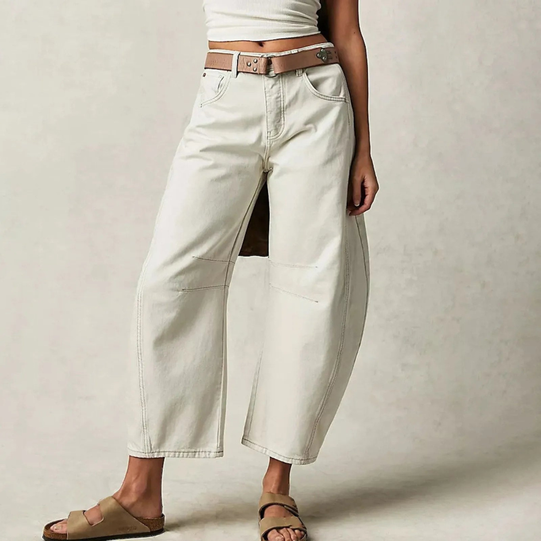 Anna-Berg | Elegant High Waist Barrel Leg Jeans Relaxed Fit Denim