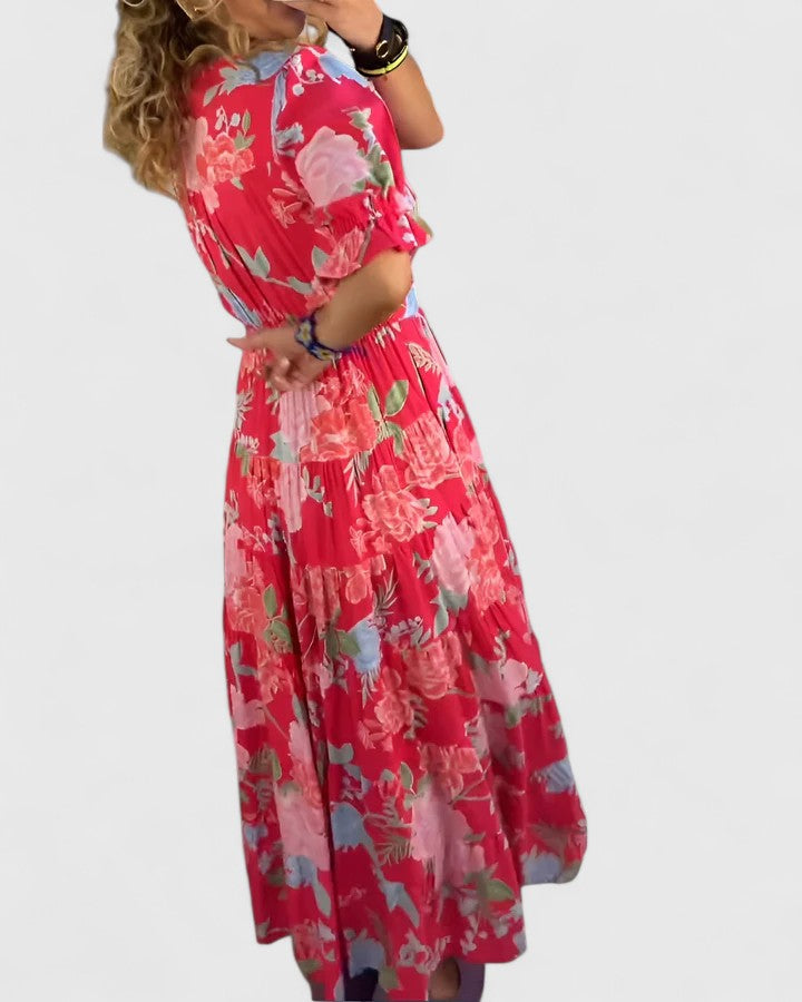 Anna-Berg | Elegant Floral V-neck Dress for Effortless Elegance