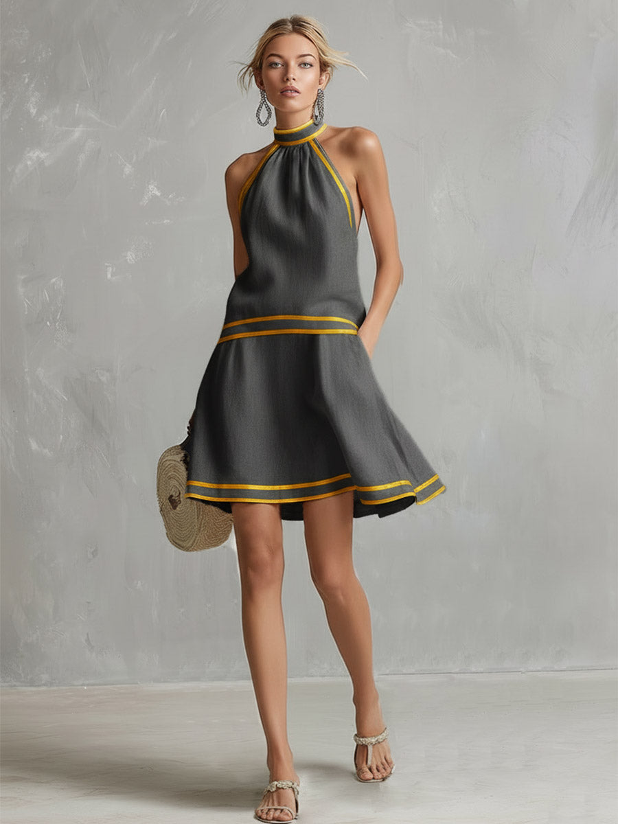 Anna-Berg | Orange Linen Sleeveless Elegant Evening Dress