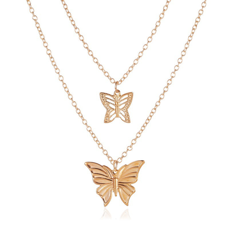Gold-plated double layer butterfly pendant