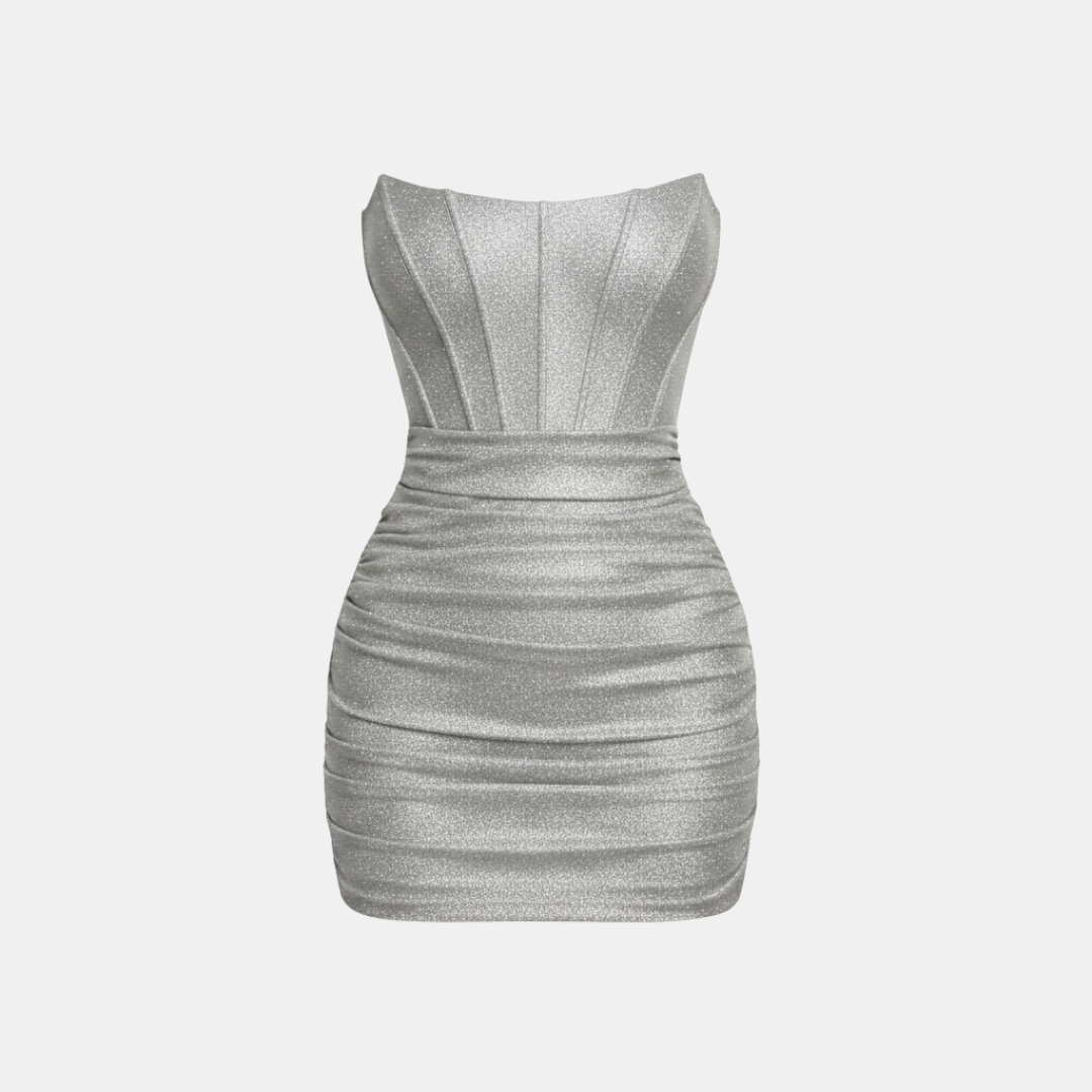 Anna-Berg | Pink Glitter Corset Ruched Dress