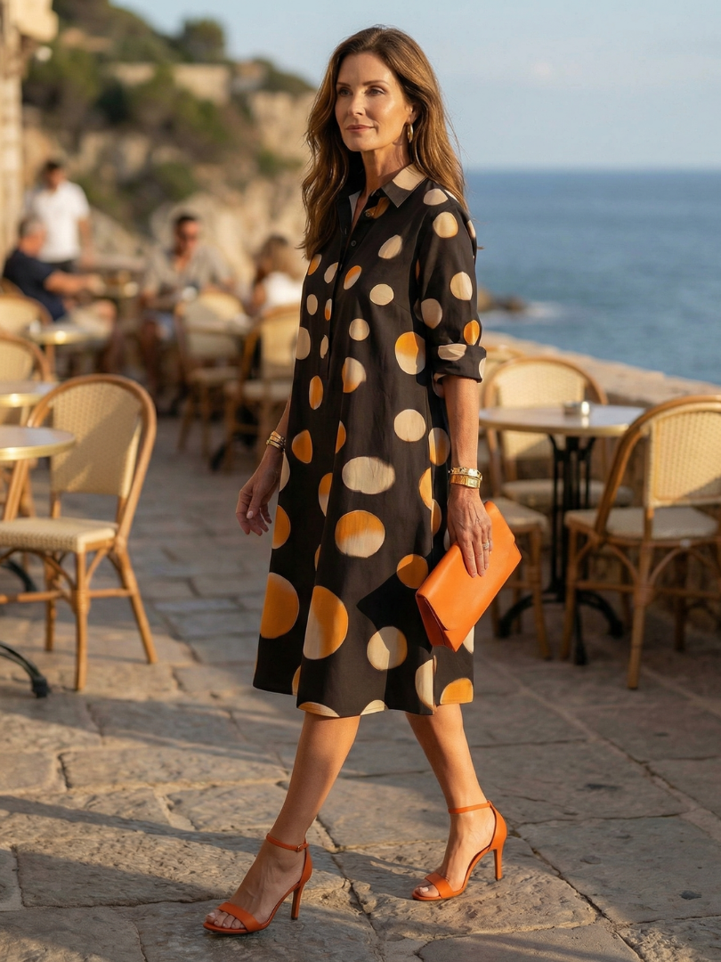 Anna-Berg | Romantic Warm Polka Dot Dress with a Timeless Finish