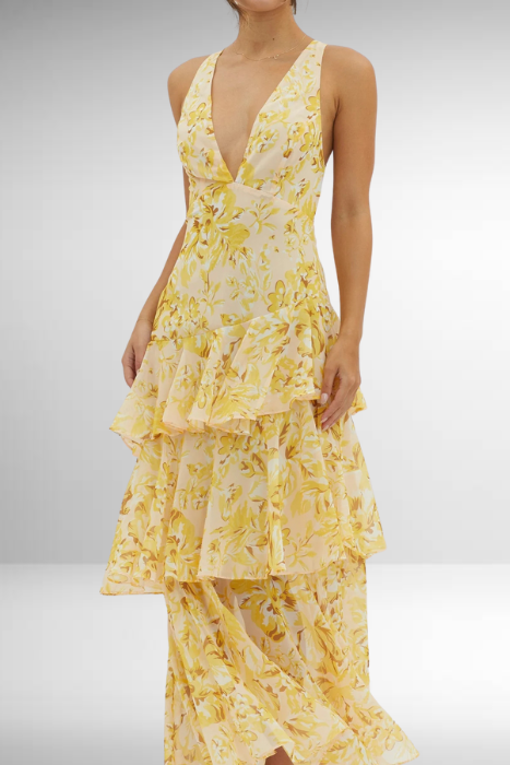Anna-Berg | Modern Maxi Dress With A V-neck And Ruffles
