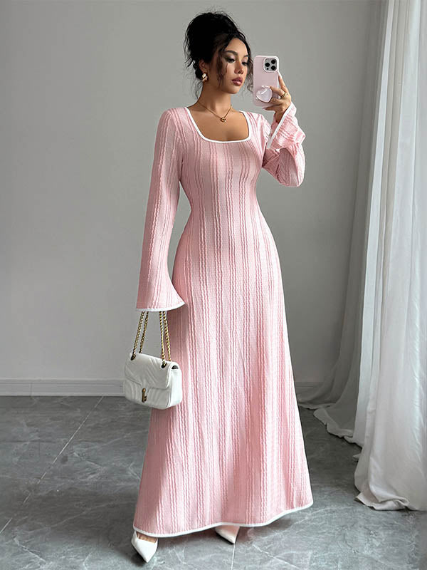 Anna-Berg | A-Line Bodycon Ribbed Knit Split-Joint Dress